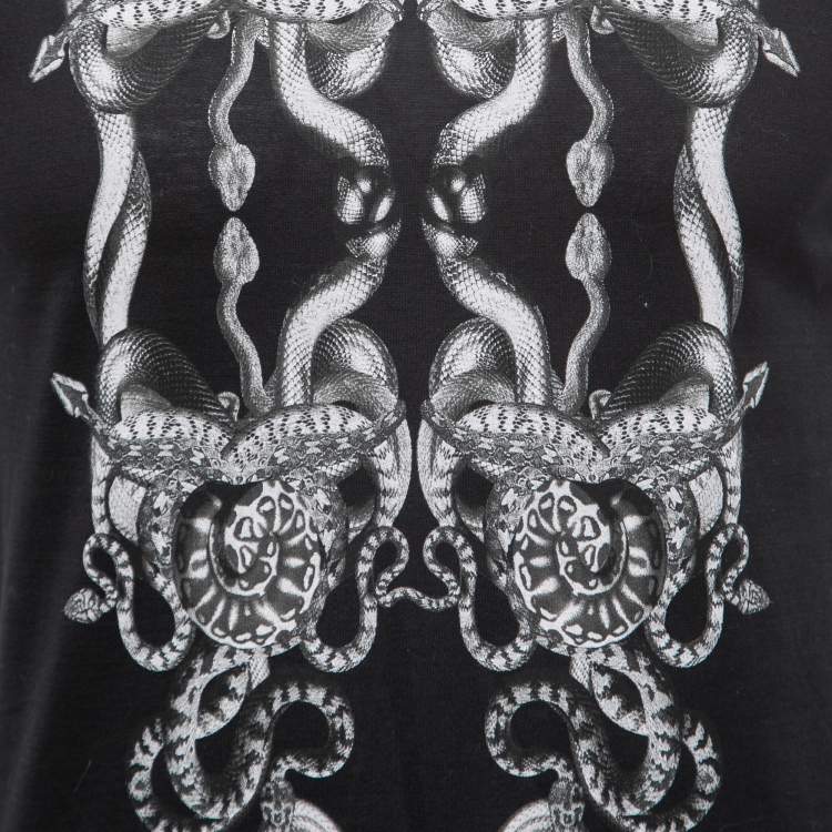 Pre Owned Roberto Cavalli Black Snake Print Cotton Crew Neck T-Shirt S