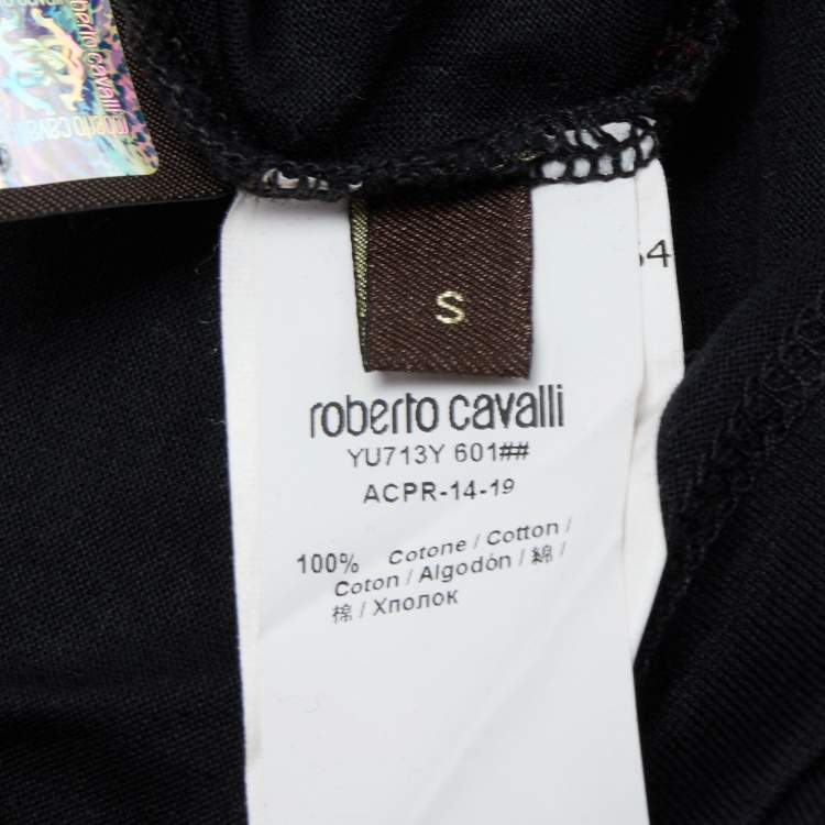 Pre Owned Roberto Cavalli Black Logo Print Cotton Crew Neck T-Shirt S