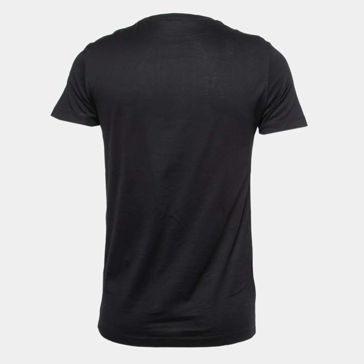Pre Owned Roberto Cavalli Black Logo Print Cotton Crew Neck T-Shirt S