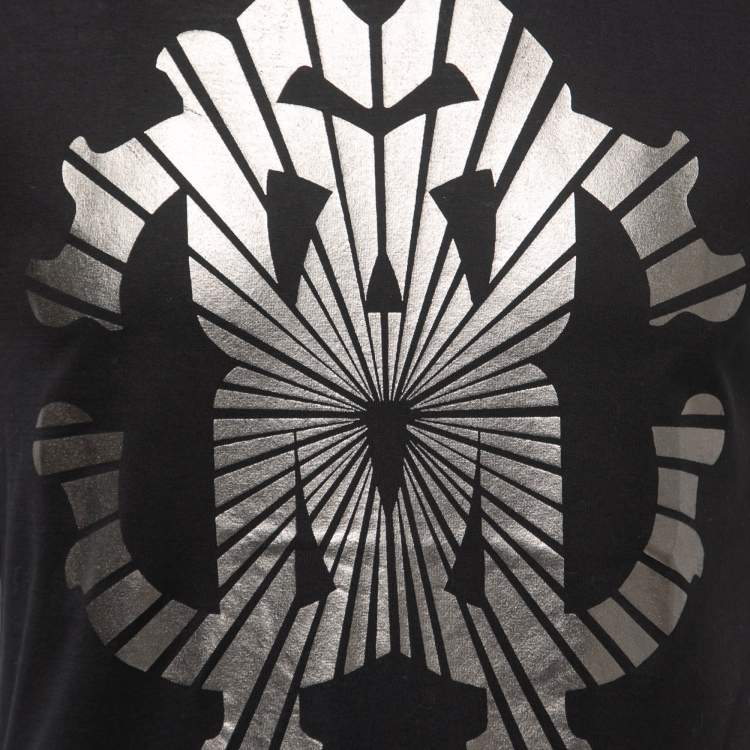 Pre Owned Roberto Cavalli Black Logo Print Cotton Crew Neck T-Shirt S