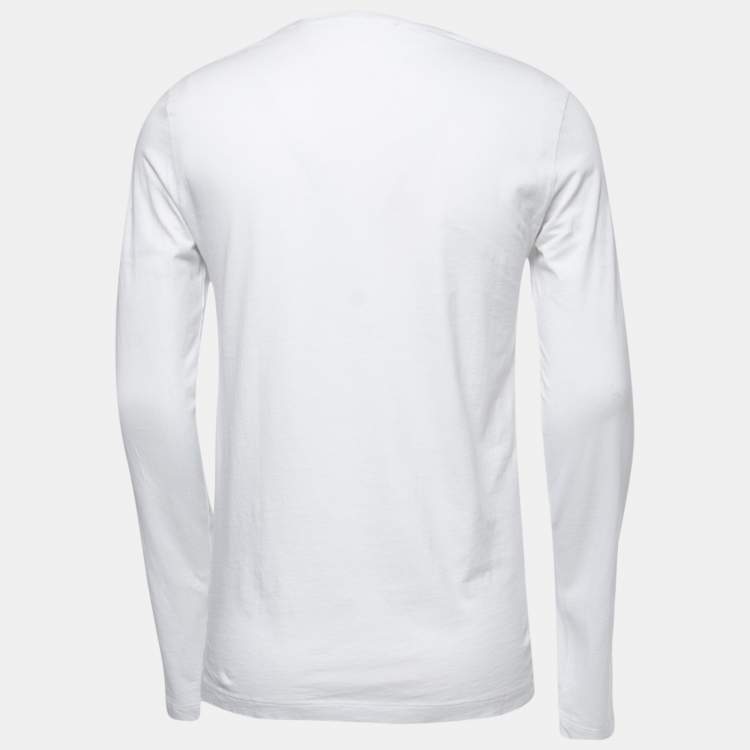 Pre Owned Roberto Cavalli White Printed Cotton Crew Neck Full Sleeve T-Shirt M