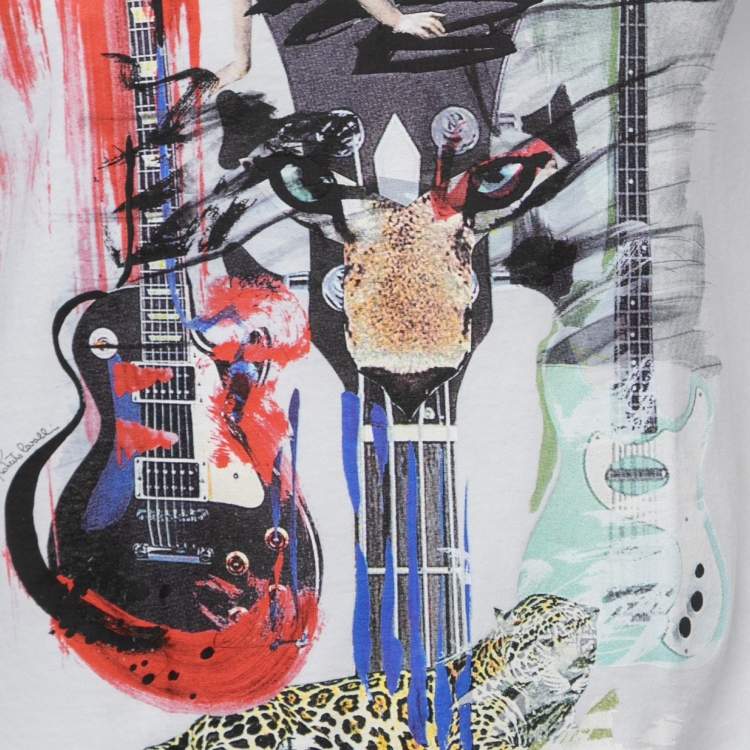Pre Owned Roberto Cavalli White Printed Cotton Crew Neck Full Sleeve T-Shirt M
