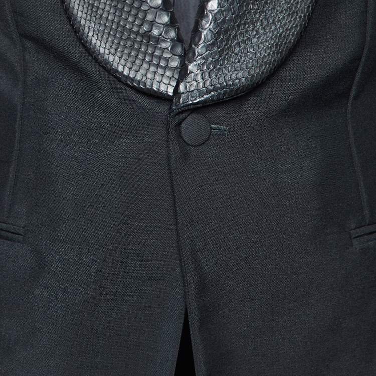 Pre Owned Roberto Cavalli Black Mohair & Wool Python Collar Blazer M