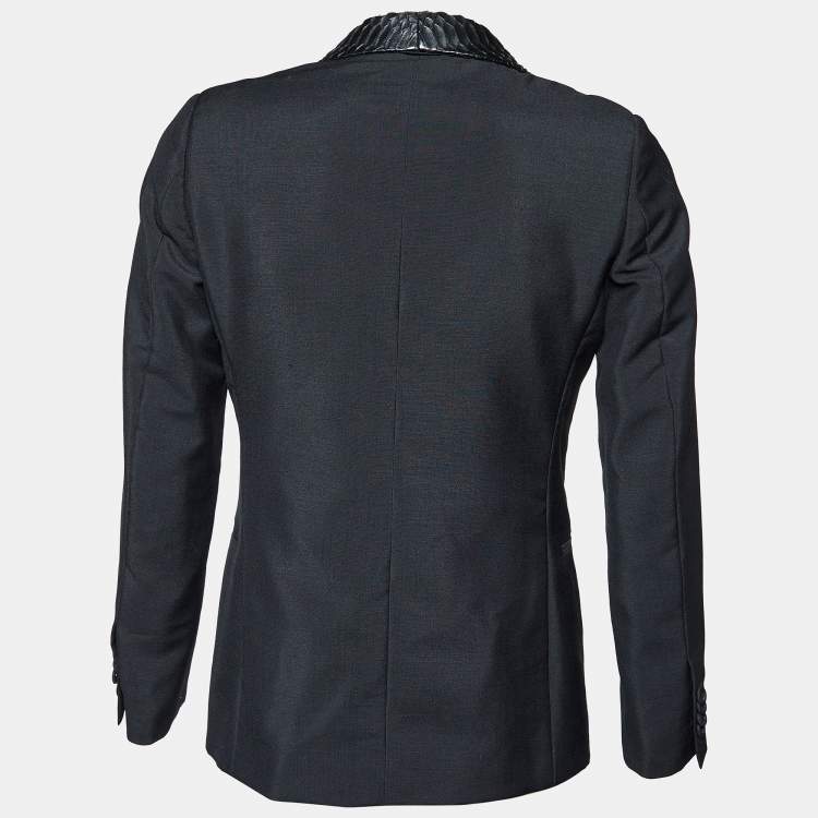 Pre Owned Roberto Cavalli Black Mohair & Wool Python Collar Blazer M