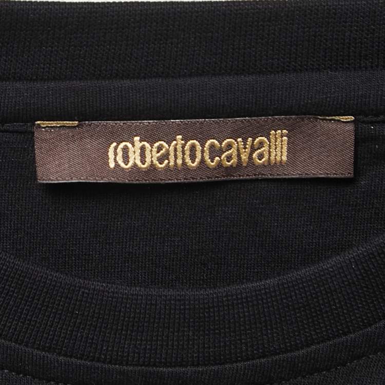 مملوكة مسبقًا Roberto Cavalli Black Logo Print Cotton Crew Neck Half Sleeve T-Shirt M