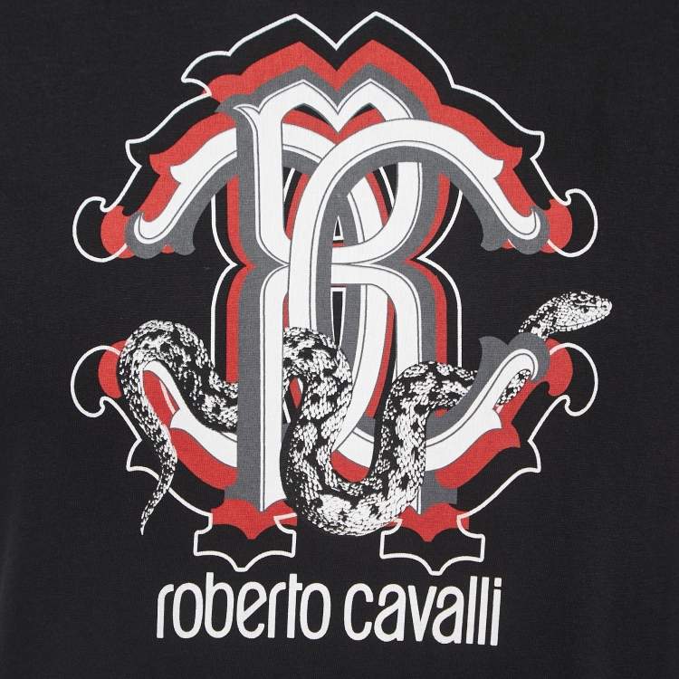 مملوكة مسبقًا Roberto Cavalli Black Logo Print Cotton Crew Neck Half Sleeve T-Shirt M