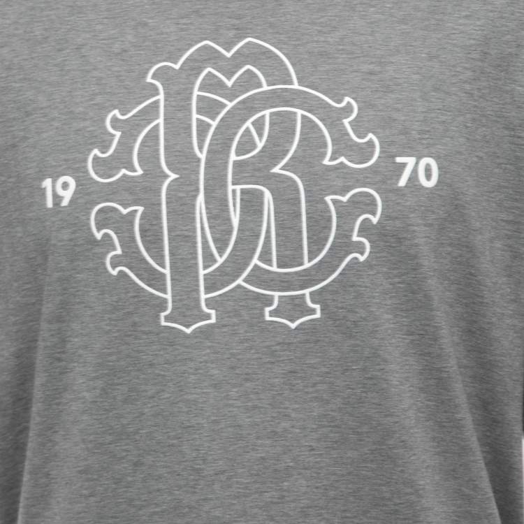 Pre Owned Roberto Cavalli Grey Logo Print Cotton Crew Neck Half Sleeve T-Shirt XXL
