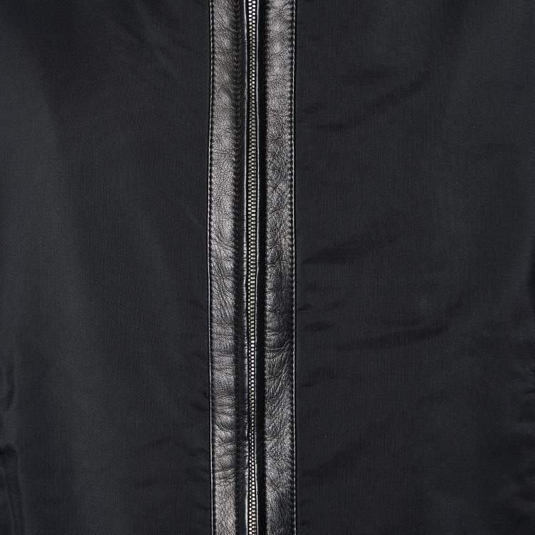 Pre Owned Roberto Cavalli Black Synthetic Knit & Leather Trim Bomber Jacket 4XL