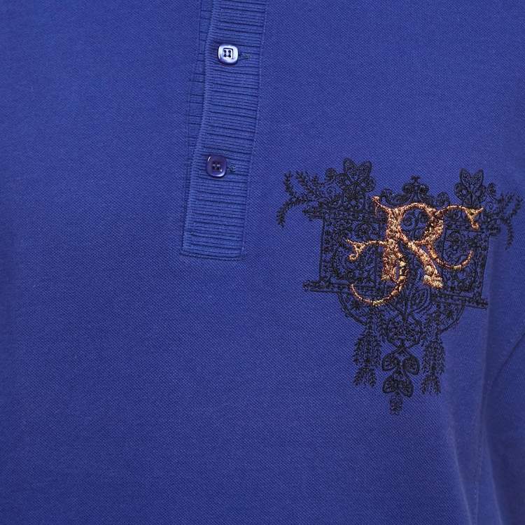 Pre Owned Roberto Cavalli Purple Logo Embroidered Cotton Polo T-Shirt XXXL