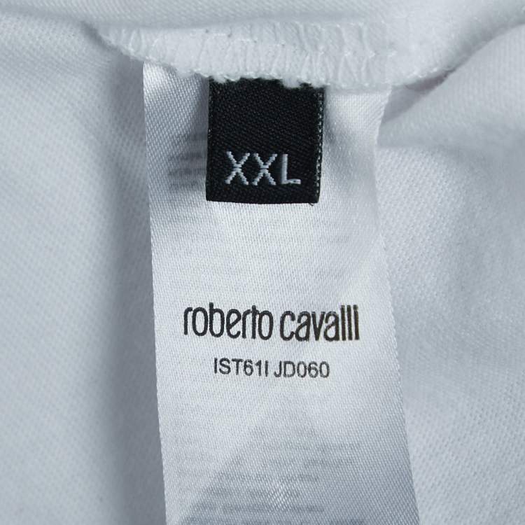 Pre Owned Roberto Cavalli White Logo Tiger Print Cotton Crew Neck T-Shirt XXL