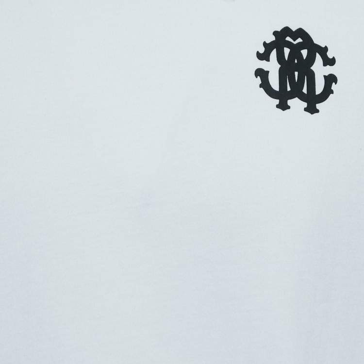 Pre Owned Roberto Cavalli White Logo Tiger Print Cotton Crew Neck T-Shirt XXL