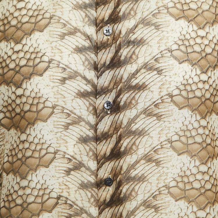 Pre Owned Roberto Cavalli Beige Snake Print Cotton Button Front Full Sleeve Shirt XL
