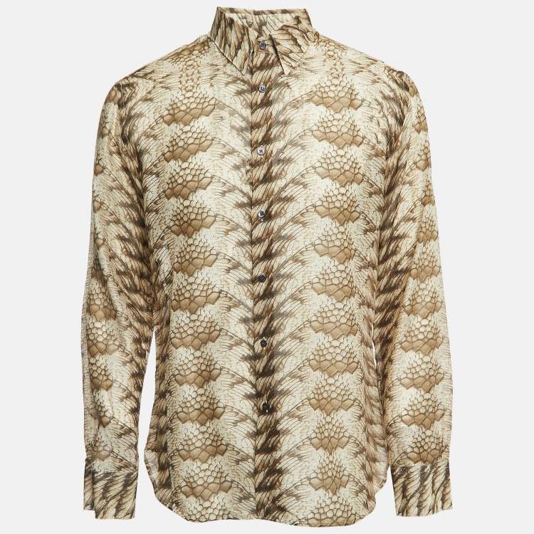 Pre Owned Roberto Cavalli Beige Snake Print Cotton Button Front Full Sleeve Shirt XL