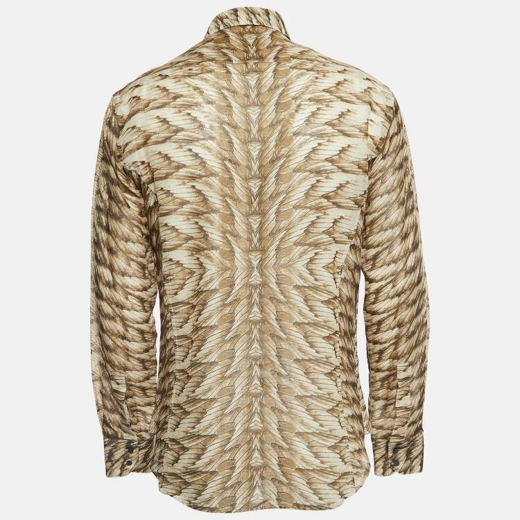 Pre Owned Roberto Cavalli Beige Snake Print Cotton Button Front Full Sleeve Shirt XL