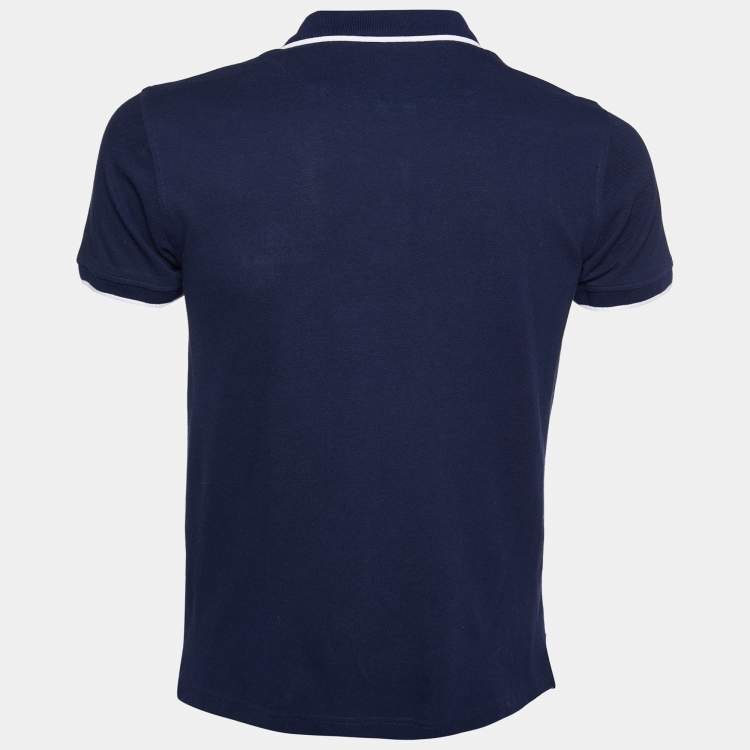 Pre Owned Roberto Cavalli Navy Blue Logo Embroidered Cotton Polo T-Shirt L