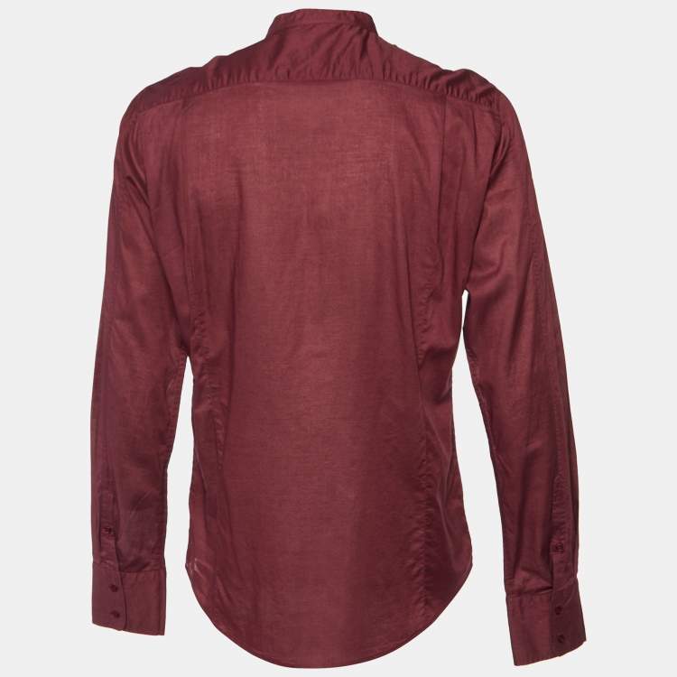 Pre Owned Roberto Cavalli Burgundy Cotton Embroidered Lace Up Detail Shirt XL