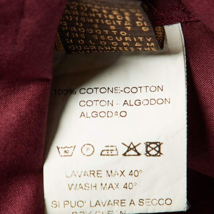 Pre Owned Roberto Cavalli Burgundy Cotton Embroidered Lace Up Detail Shirt XL