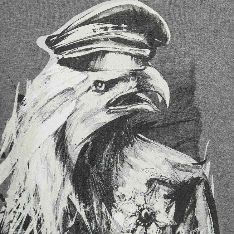 Pre Owned Roberto Cavalli Grey Eagle Print Cotton Knit Sweatshirt S