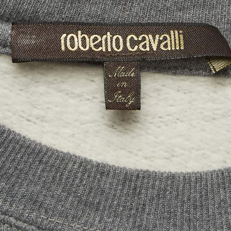 Pre Owned Roberto Cavalli Grey Eagle Print Cotton Knit Sweatshirt S