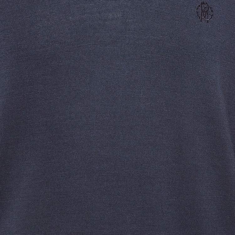 Pre Owned Roberto Cavalli Navy Blue Wool Knit V-Neck Sweatshirt XL