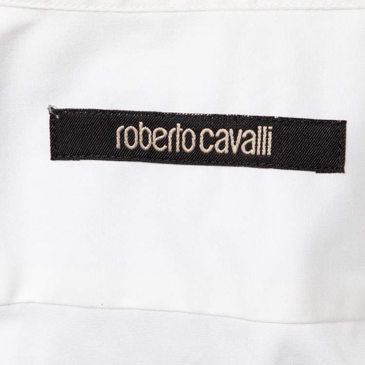 Pre Owned Roberto cavalli White Bird Print Cotton Slim Fit Shirt XL