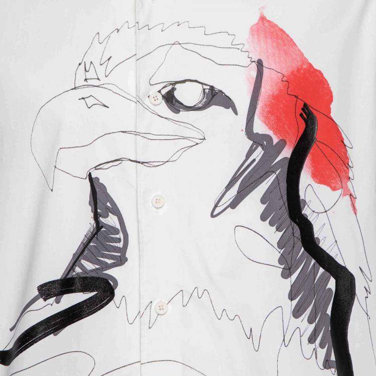 Pre Owned Roberto cavalli White Bird Print Cotton Slim Fit Shirt XL