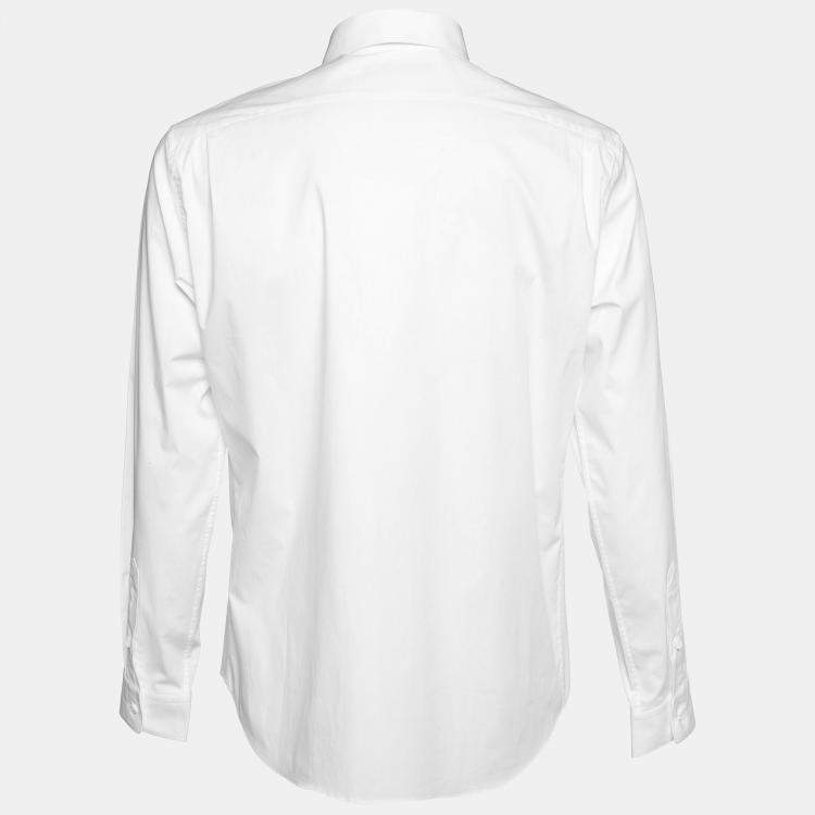 Pre Owned Roberto cavalli White Bird Print Cotton Slim Fit Shirt XL