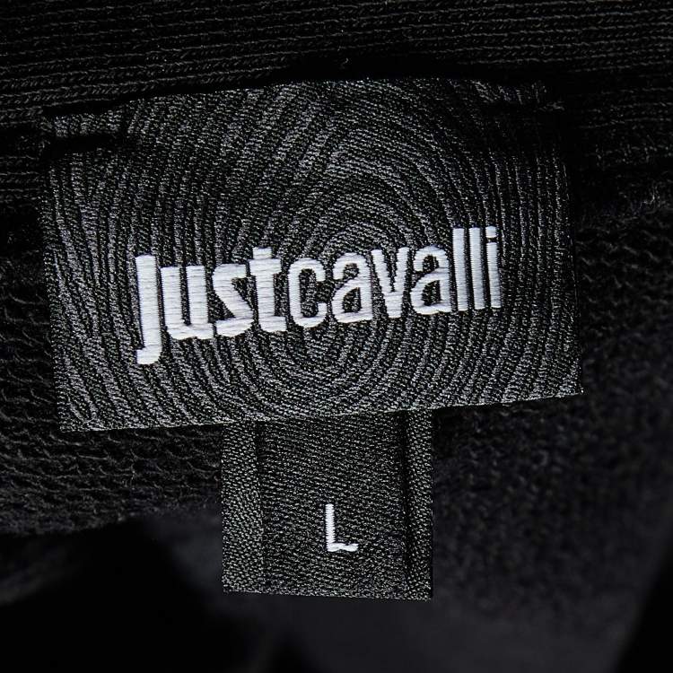 Pre Owned Robert Cavalli Black Cotton Knit Embellished Track Pants L
