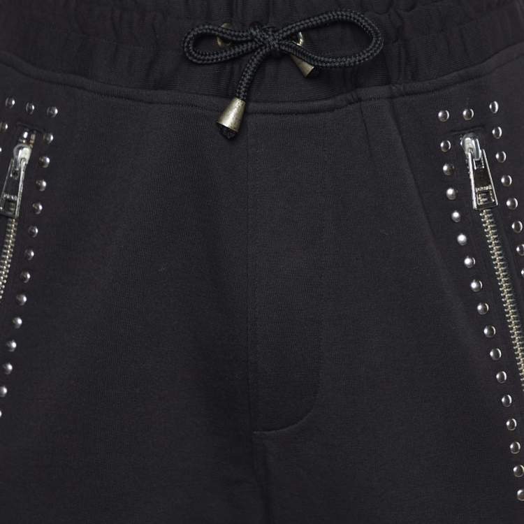Pre Owned Robert Cavalli Black Cotton Knit Embellished Track Pants L