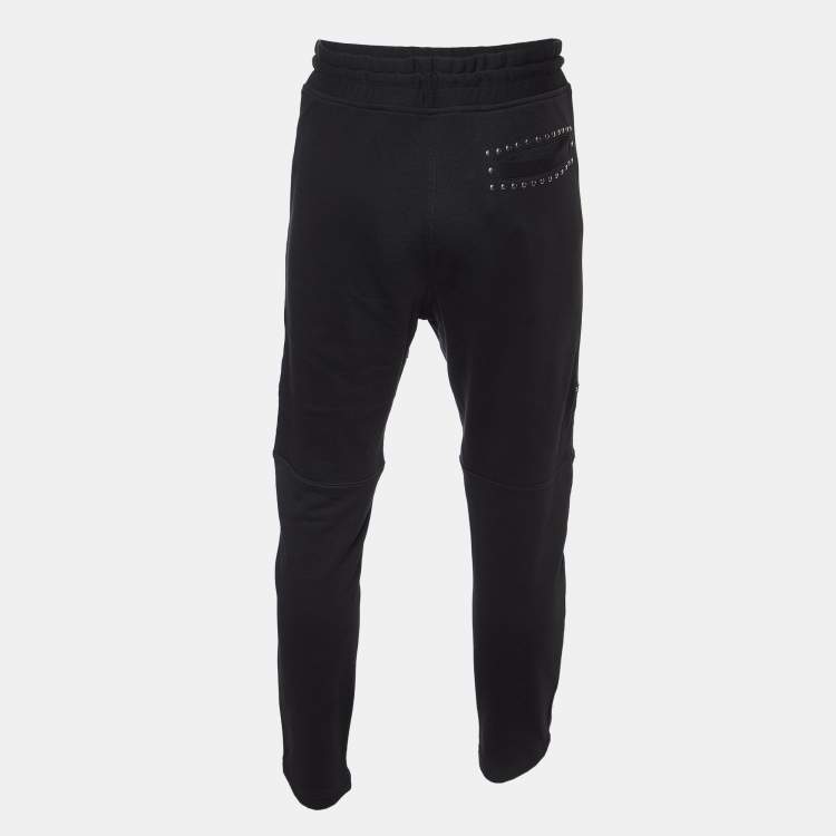 Pre Owned Robert Cavalli Black Cotton Knit Embellished Track Pants L