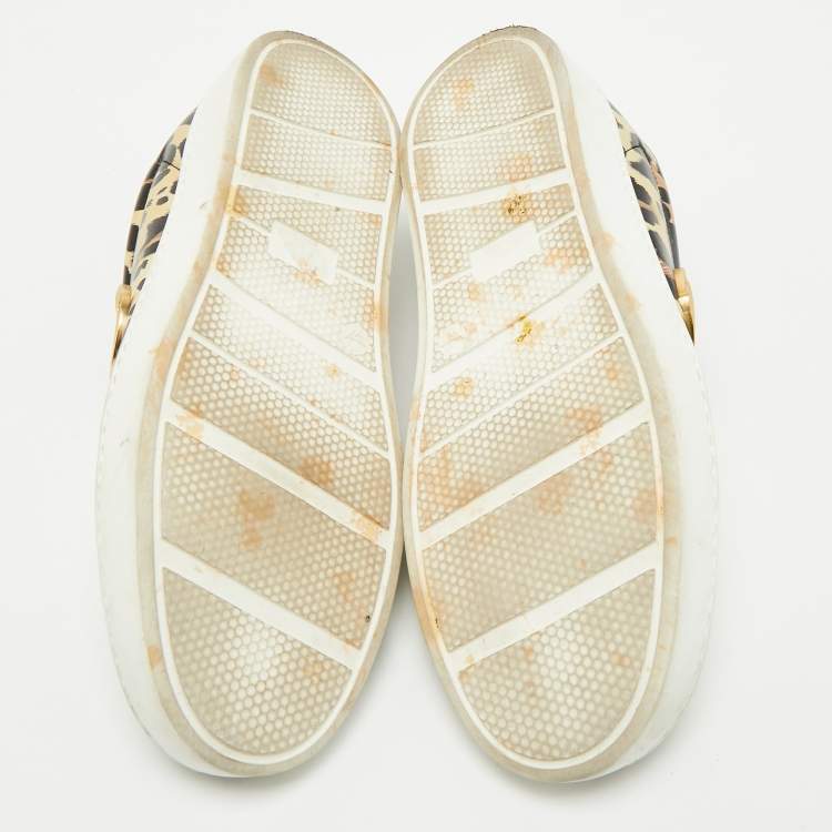 Pre Owned Roberto Cavalli Black/Brown Leopard Print Leather Lace Up Sneakers Size 43