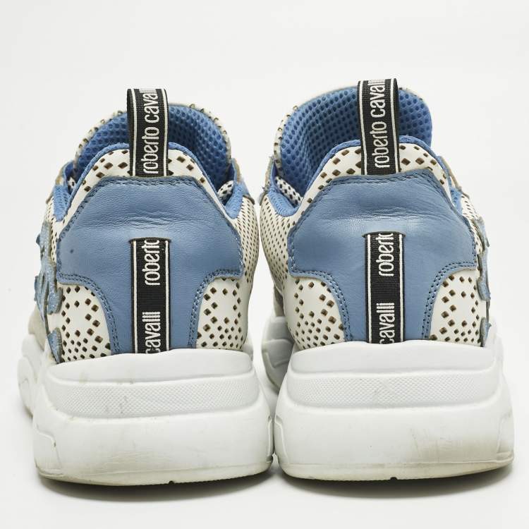 Pre Owned Roberto Cavalli Multicolor Suede and Leather Lace Up Sneakers Size 40