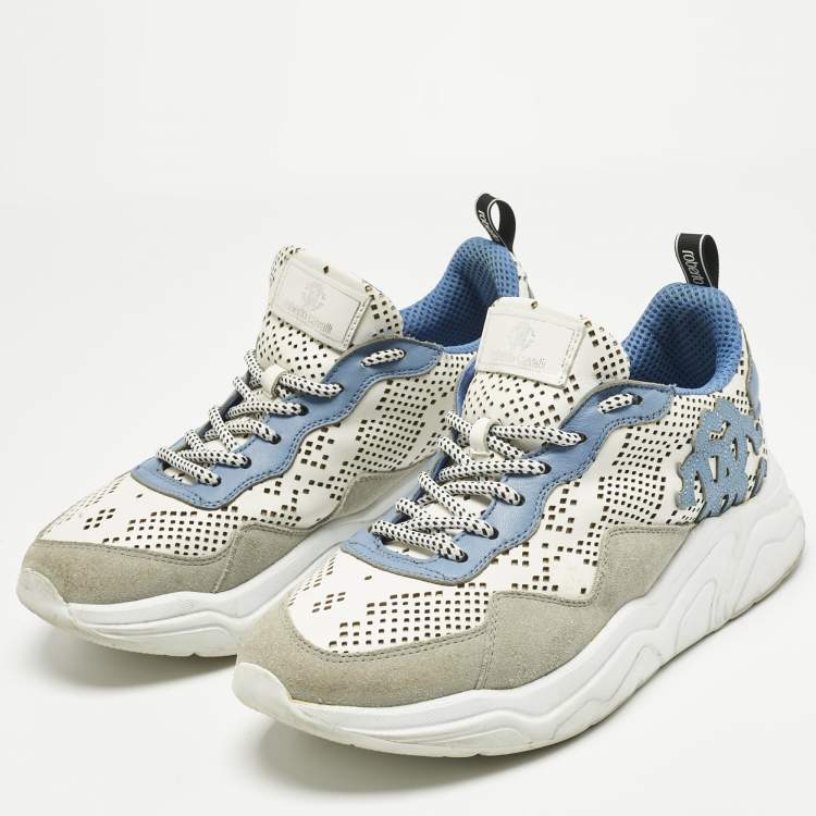 Pre Owned Roberto Cavalli Multicolor Suede and Leather Lace Up Sneakers Size 40