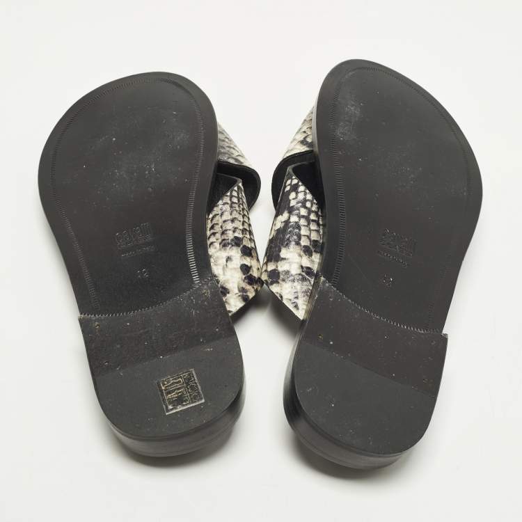 Pre Owned Roberto Cavalli Size 42 Two Tone Python Embossed Leather Criss-Cross Flat Slide