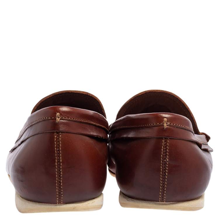 Pre Owned Roberto Cavalli Brown Leather Logo Embossed Slip On Loafers Size 41