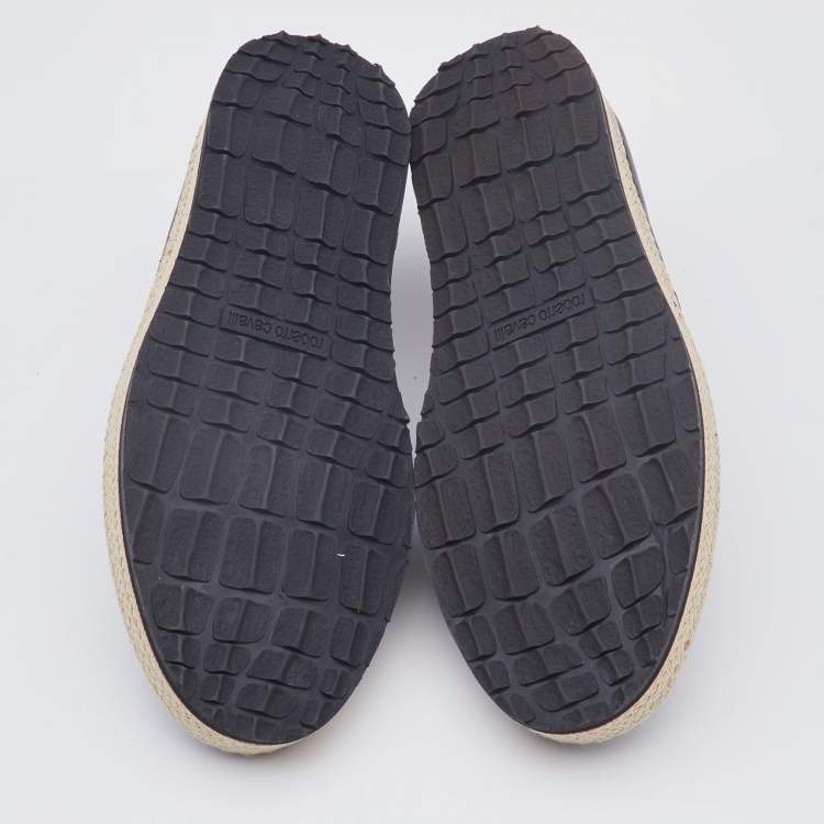 Pre Owned Roberto Cavalli Black Leather Logo Detail Slip On Espadrille Size 43