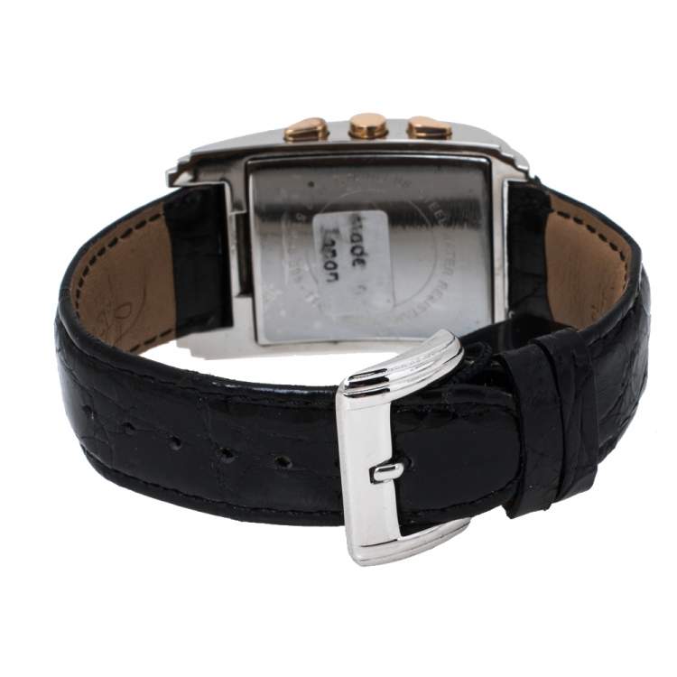 مملوكة مسبقًا Roberto Cavalli Black Stainless Steel and Leather ESON R7251955035 Men's Wristwatch 30 mm