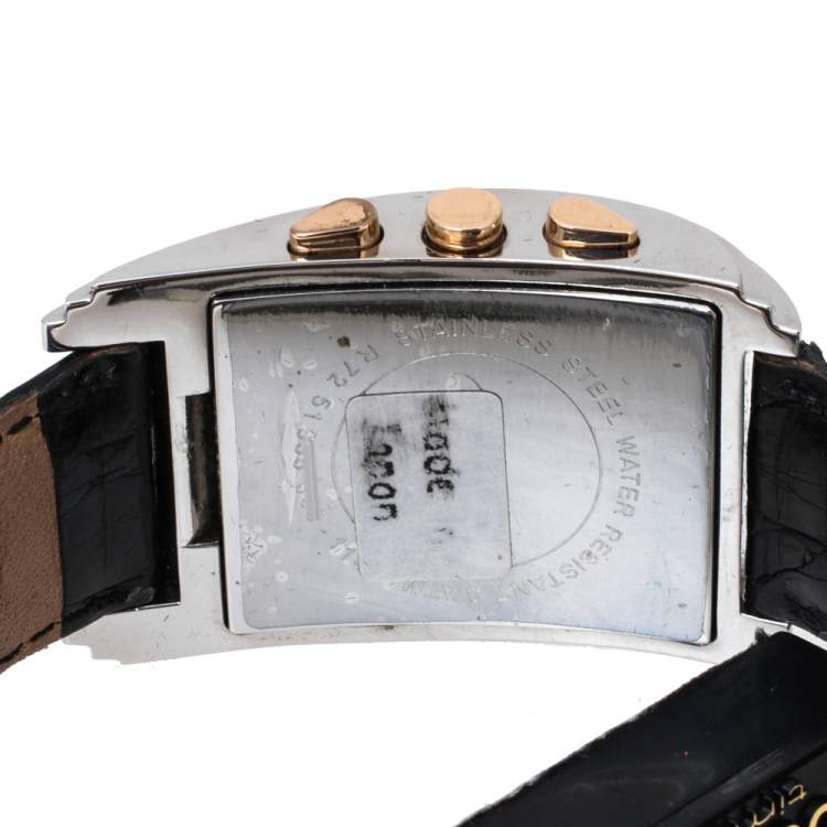 مملوكة مسبقًا Roberto Cavalli Black Stainless Steel and Leather ESON R7251955035 Men's Wristwatch 30 mm