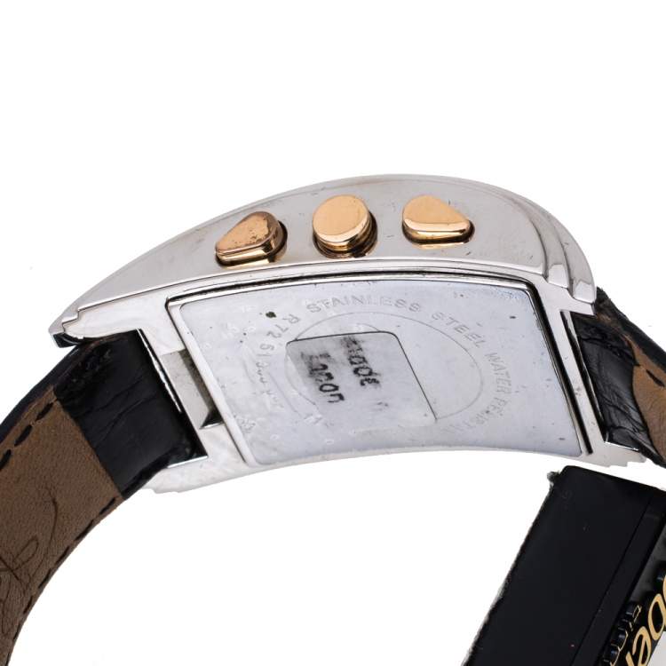 مملوكة مسبقًا Roberto Cavalli Black Stainless Steel and Leather ESON R7251955035 Men's Wristwatch 30 mm