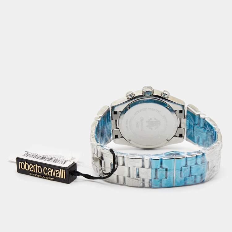 Pre Owned Roberto Cavalli Silver Stainless Steel Diamond Time R7253616015 Chronograph Men's Wristwatch 45.50 mm