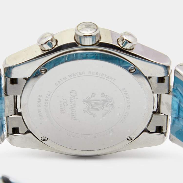 Pre Owned Roberto Cavalli Silver Stainless Steel Diamond Time R7253616015 Chronograph Men's Wristwatch 45.50 mm