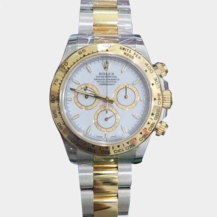 Pre Owned Rolex White Yellow Gold Oystersteel golden Counter Ring Oyster Cosmograph Daytona Men's Wristwatch 40 MM