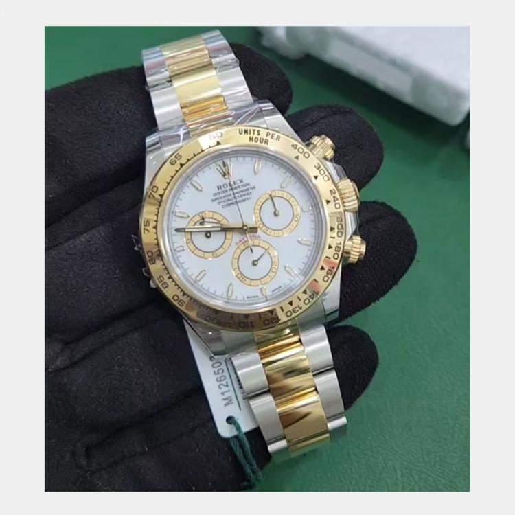 Pre Owned Rolex White Yellow Gold Oystersteel golden Counter Ring Oyster Cosmograph Daytona Men's Wristwatch 40 MM