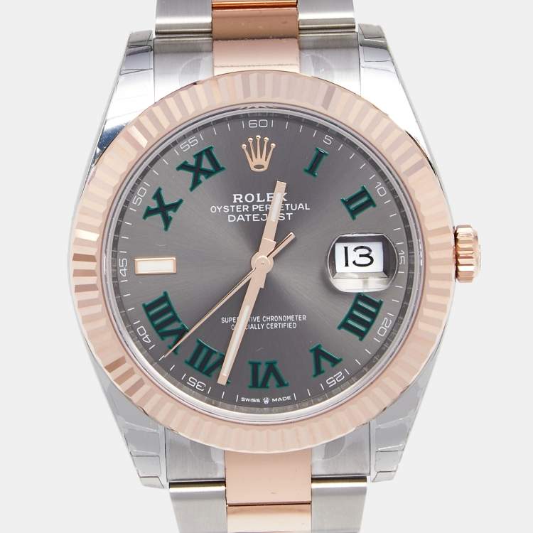 Pre Owned Rolex Slate 18k Everose Stainless Steel Datejust 126331 Men's Wristwatch 41 mm 