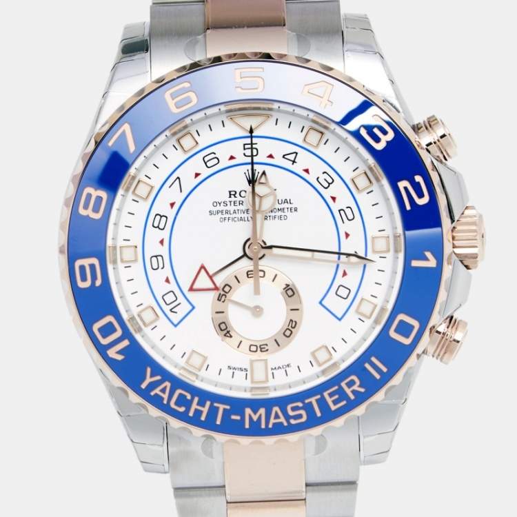 Pre Owned Rolex White 18K Everose Gold Oystersteel Cerachrom Yacht-Master II M116681-0002 Men's Wristwatch 44 mm