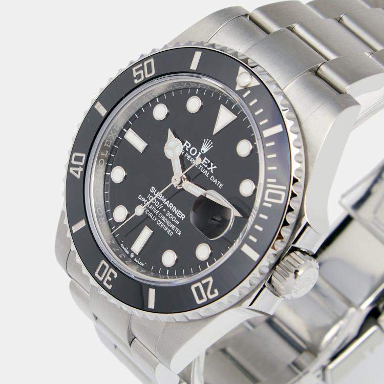 Pre Owned Rolex Black Date Stainless Steel Submariner Men's Wristwatch 41 mm