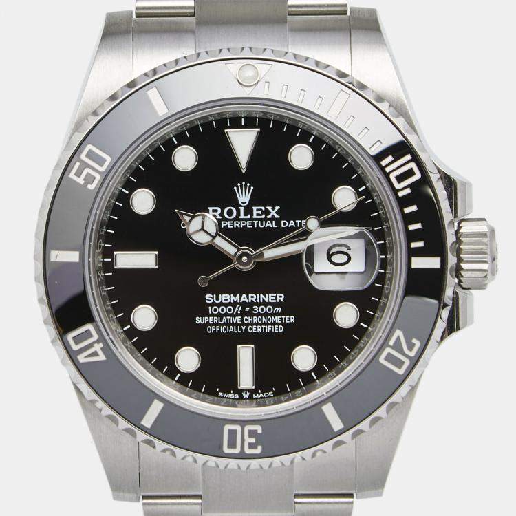 Pre Owned Rolex Black Date Stainless Steel Submariner Men's Wristwatch 41 mm