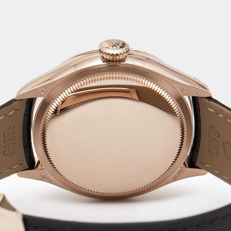 Pre Owned Rolex White 18K Everose Gold Alligator Leather Cellini Moonphase 50535-0002 Men's Wristwatch 39 mm