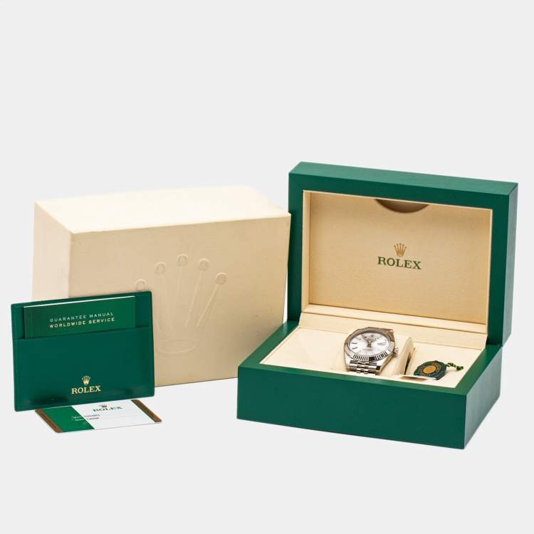 Pre Owned Rolex Silver 18k White Gold Stainless Steel Datejust M126334-0004 Men's Wristwatch 41 mm 