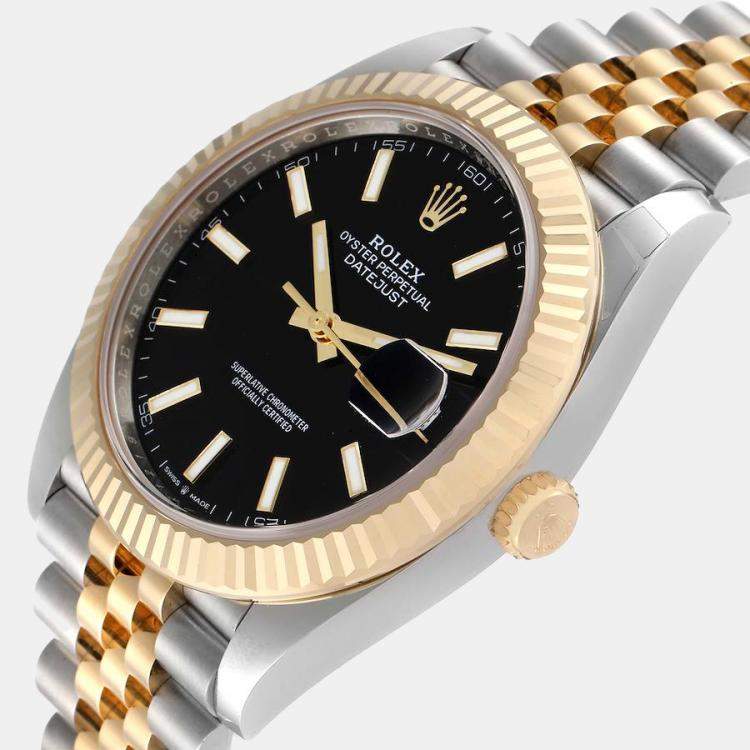 Pre Owned Rolex Black 18k Yellow Gold Stainless Steel Datejust 126333 Men's Wristwatch 41 mm